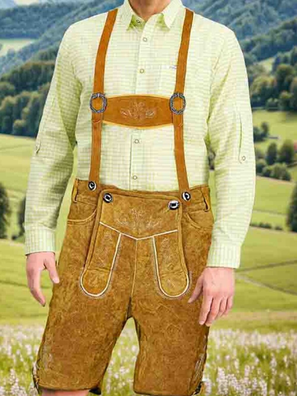 Men’s Lederhosen Tillich Suede Golden Brown Bavarian Outfit